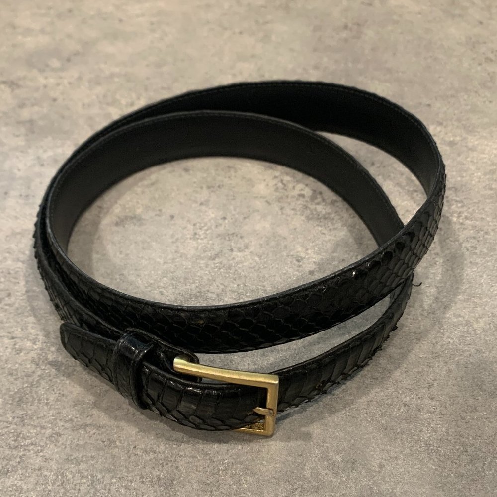 Mens Vintage Genuine Snake Skin Leather Belt Sz. 34 Brass Buckle Thailand